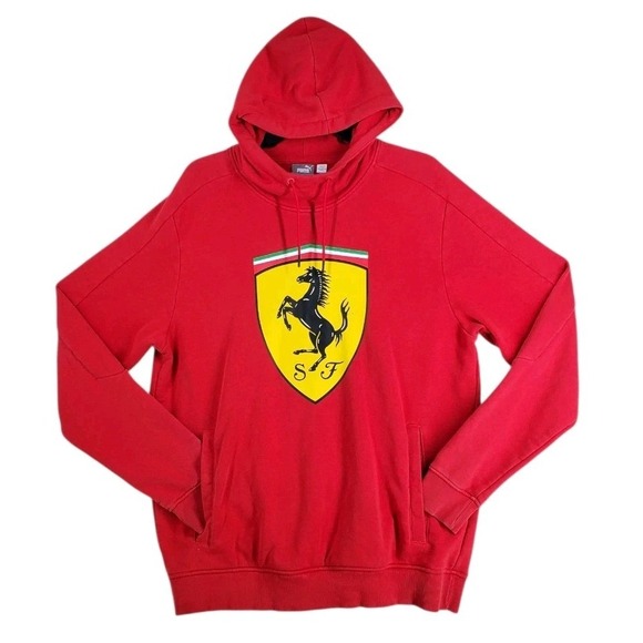 Ferrari F1 Scuderia Puma Hoodie Sweatshirt  Mens L Red Graphic Big Shield Jersey - Picture 1 of 13